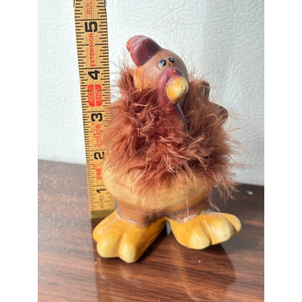 Vintage‎ Ceramic Turkey Figurine with Feather Collar Thanksgiving Decor Brown